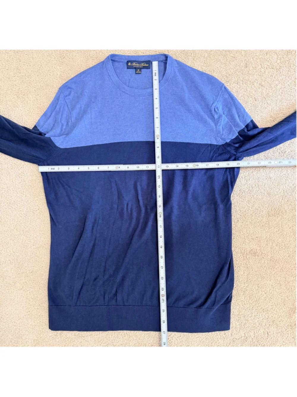 Brooks Brothers Italian Yarn Crewneck Silk Cotton Sweater Mens M Blue Colorblock